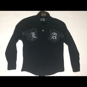Roar Mens Large Black Long Sleeve Button Shirt LA